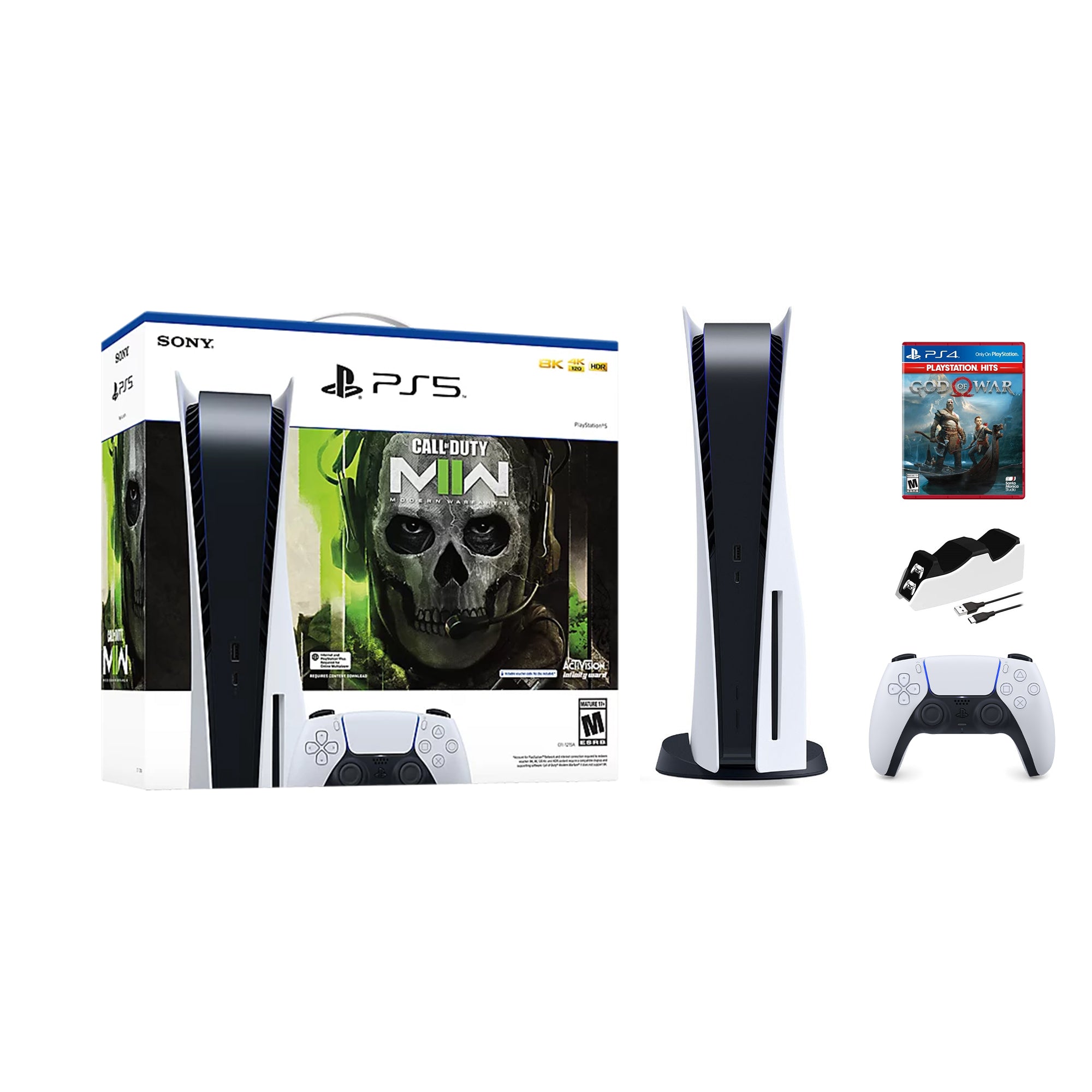 PlayStation 5 Disc Edition Call of Duty Modern Warfare II Bundle with God of War and Mytrix Controller Charger PlayStation 5 Disc Edition Call of Duty Modern Warfare II Bundle with God of War and Mytrix Controller Charger